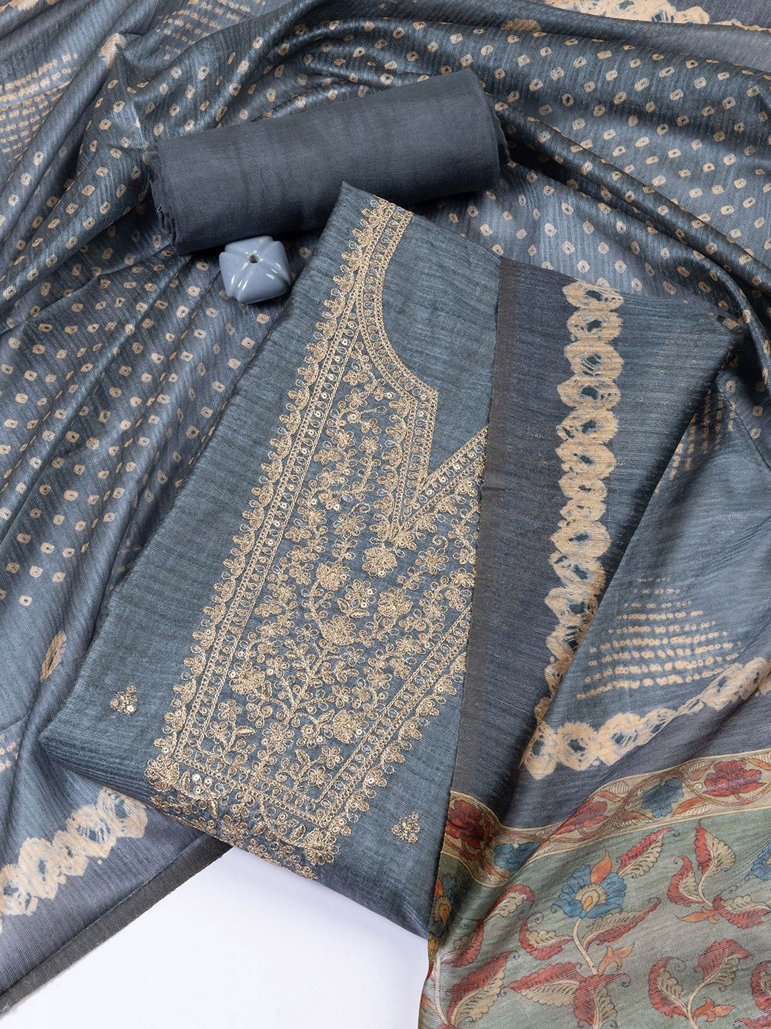 

Meena Bazaar Embroidered Unstitched Dress Material, Grey
