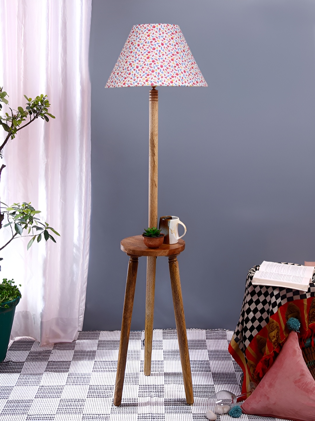 

Devansh Red & Blue printed Cotton Wooden Floor Lamp