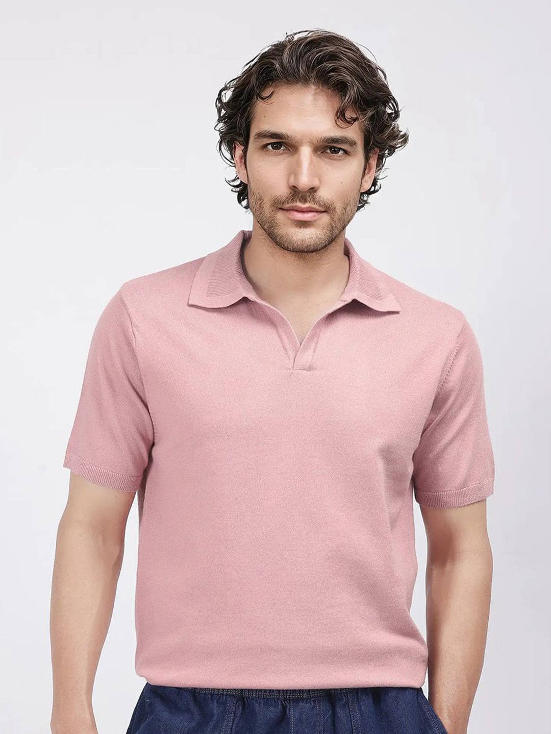 

RARE RABBIT Men Polo Collar Extended Sleeves T-shirt, Pink