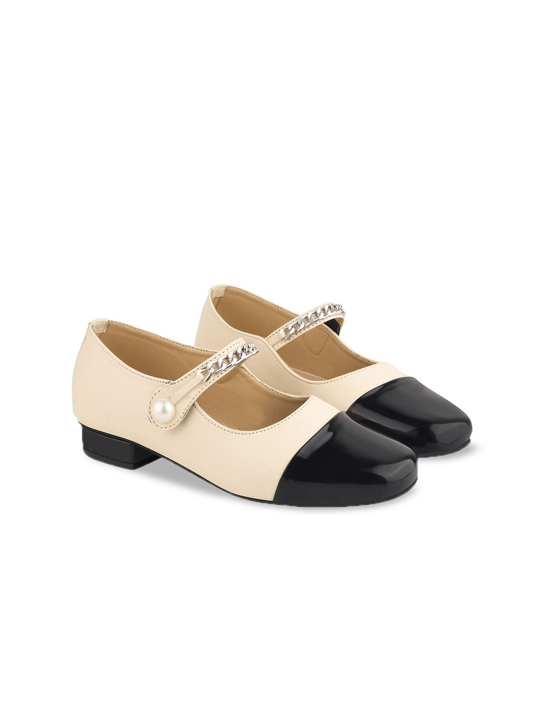 

Shoetopia Girls Colourblocked Block Mary Janes Heels, Cream