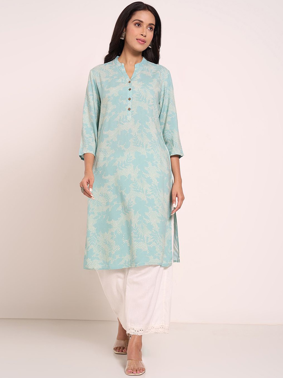 

RANGMANCH BY PANTALOONS Women Printed Thread Work Kurta, Green