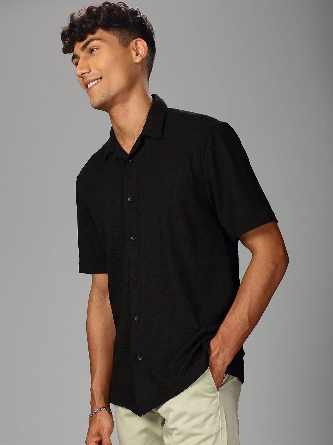 

British Club Men Comfort Opaque Casual Shirt, Black