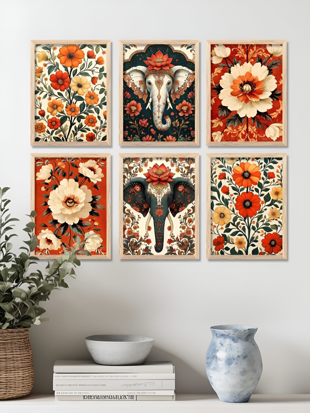 

Kotart Brown & White 6 and more Piece Wood Floral and Botanical Wall Paintings
