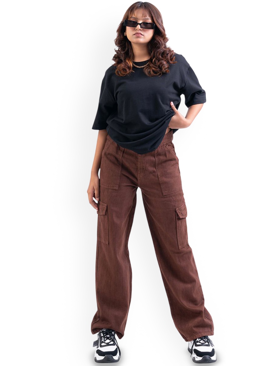 

Zizvo Women Mid Rise Cotton Jeans, Brown