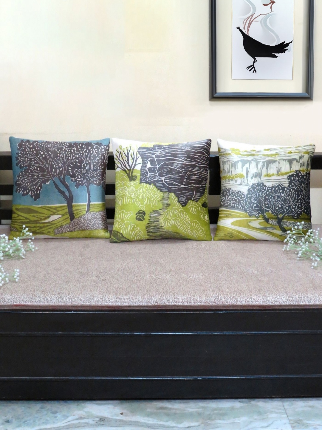 

Mid July Home Lime Green & Grey Set of 3 Abstract Velvet Square Cushion Covers