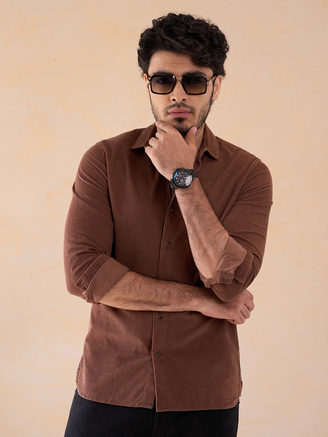 

PINK SUPPLY Men Classic Opaque Formal Shirt, Brown