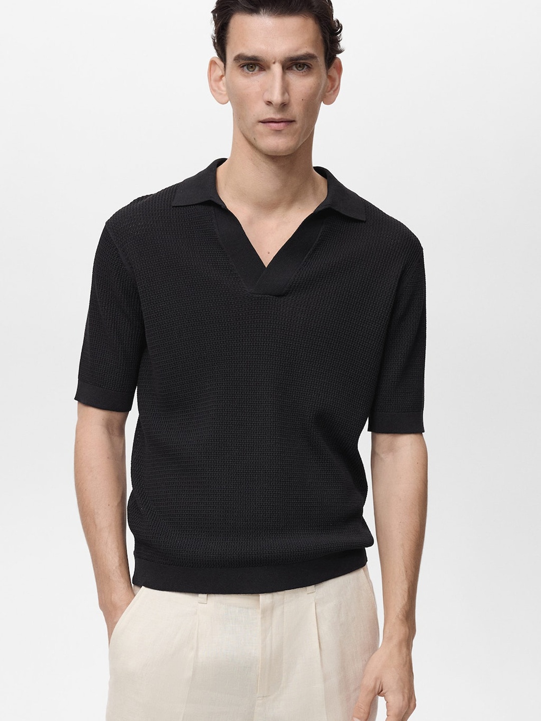 

MANGO MAN Polo Collar T-shirt, Black