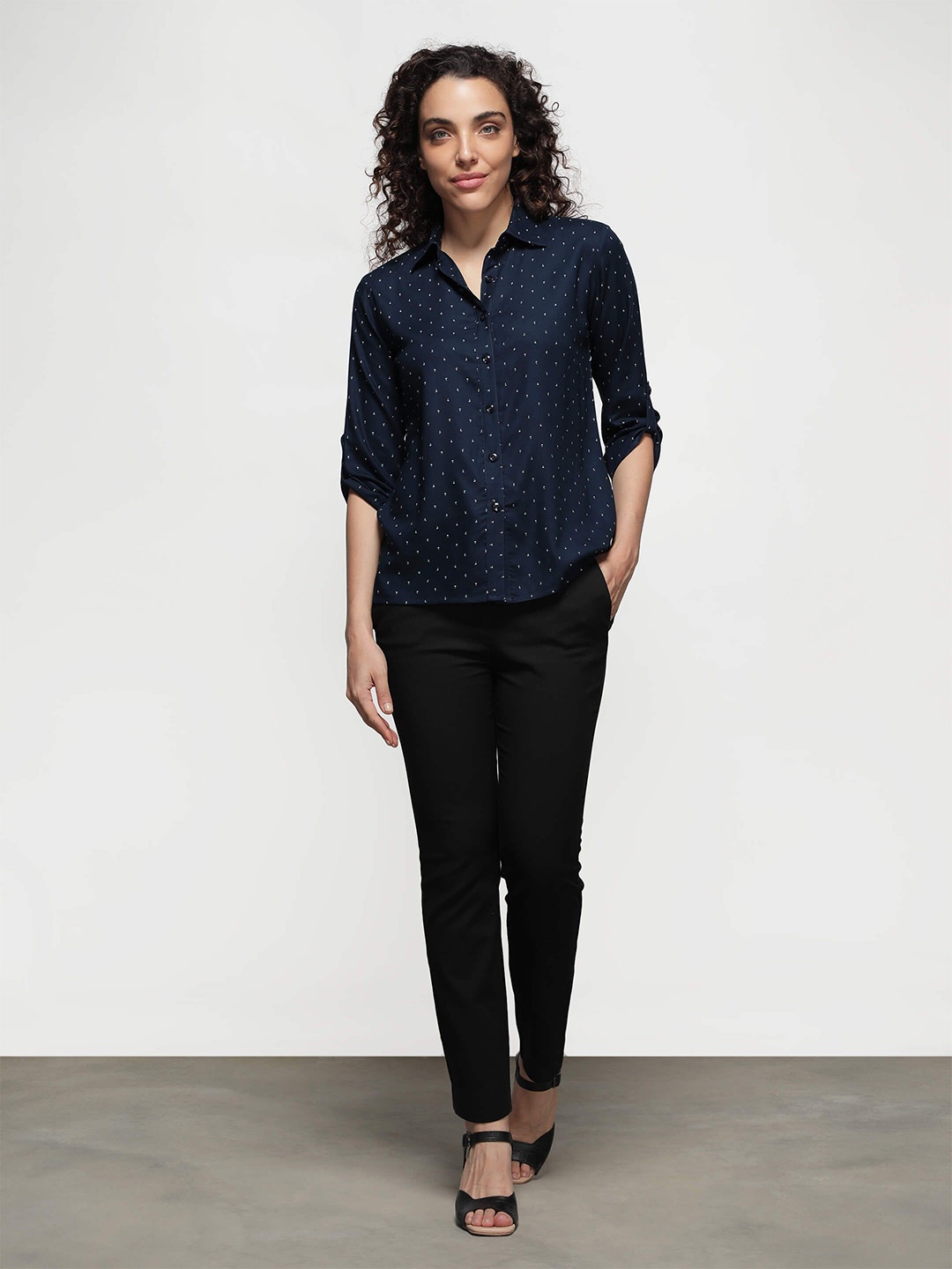 

IDK Polka Dot Print Shirt Style Top, Blue