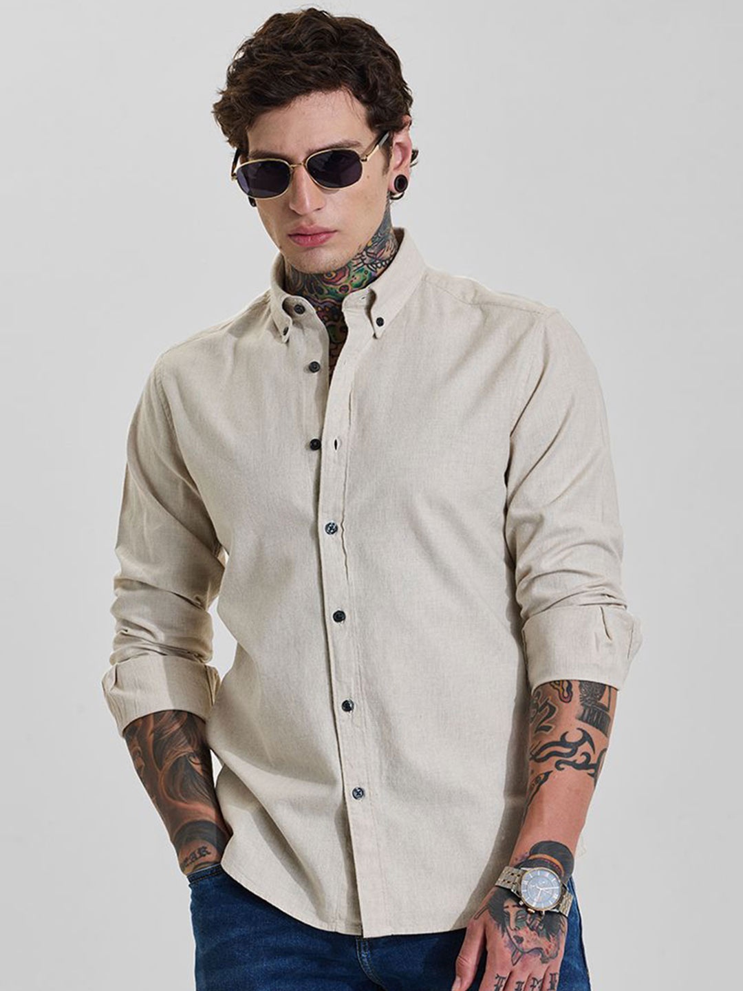 

Snitch Men Slim Fit Opaque Formal Shirt, Beige