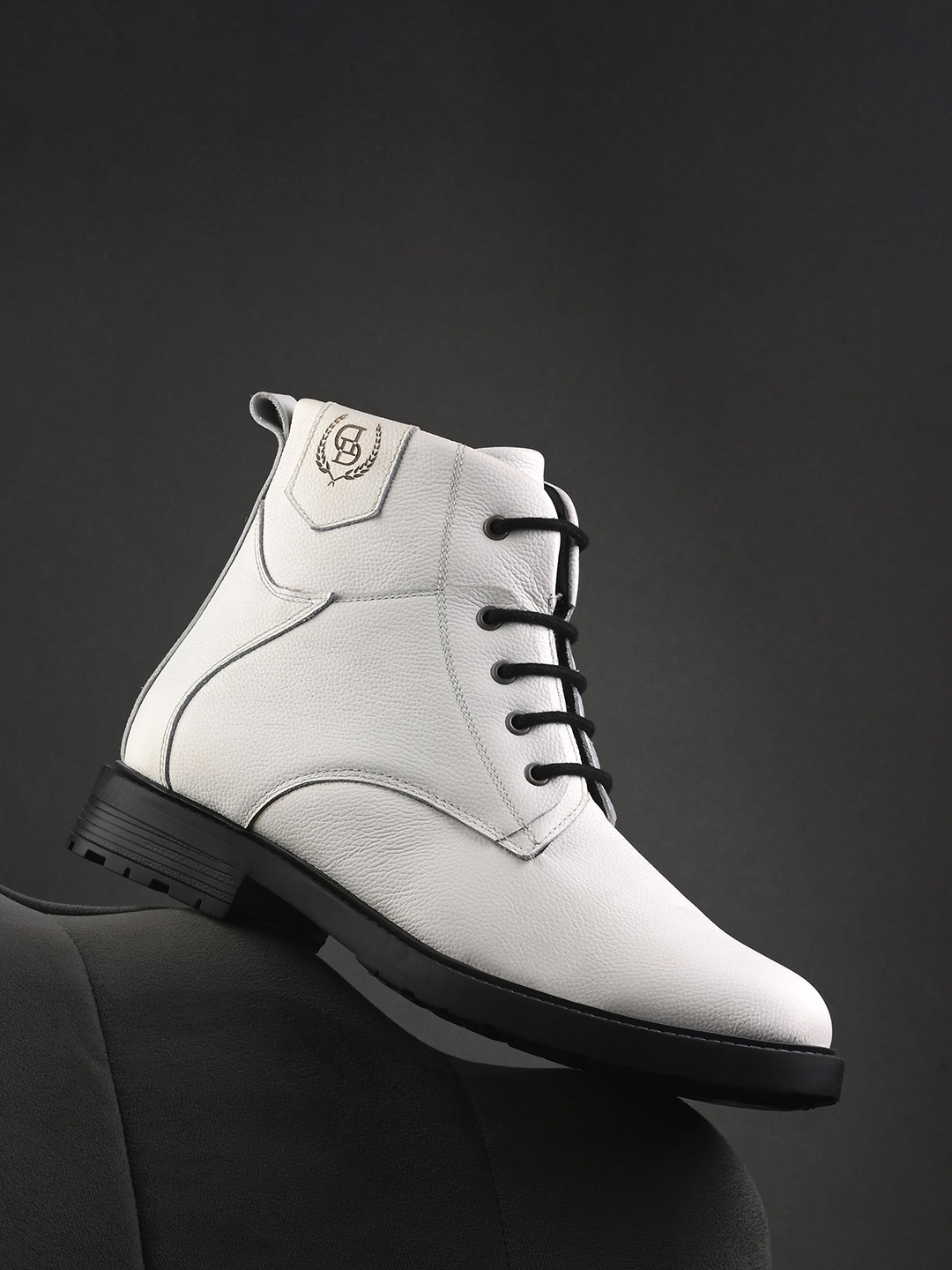 

GALEX Men Leather Round Toe Block Heel Regular Boots, White