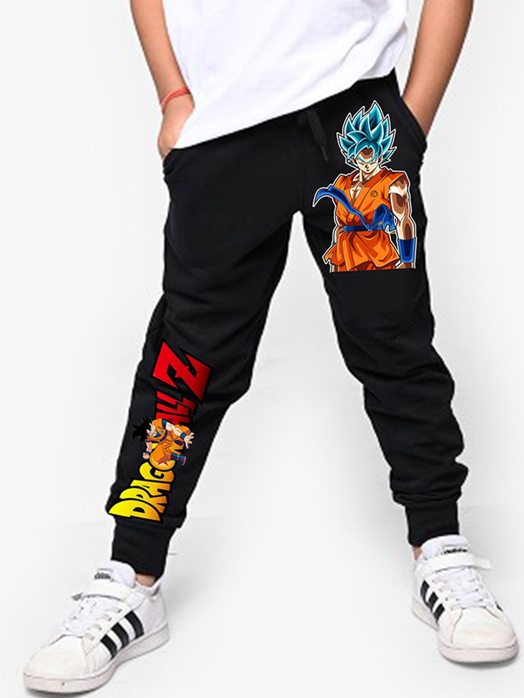 

LOCAVESTIR Boys Dragonball Z Goku Anime Printed Cotton Mid-rise Joggers, Black