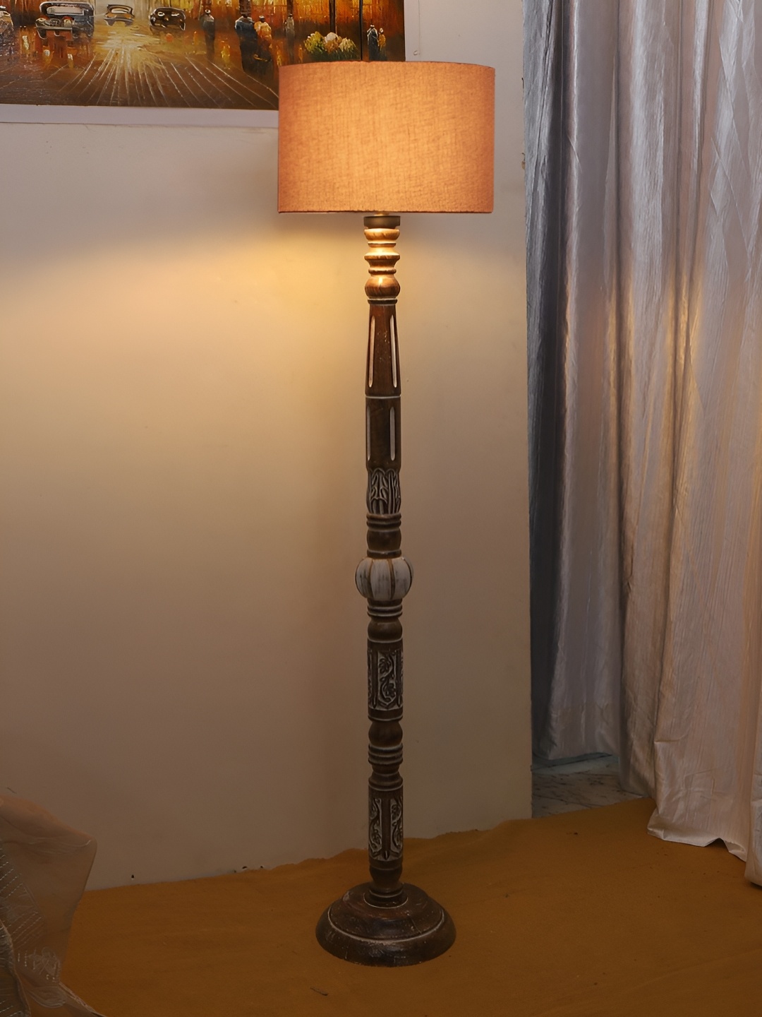 

Devansh Grey & Brown Drum Wooden Floor Lamp