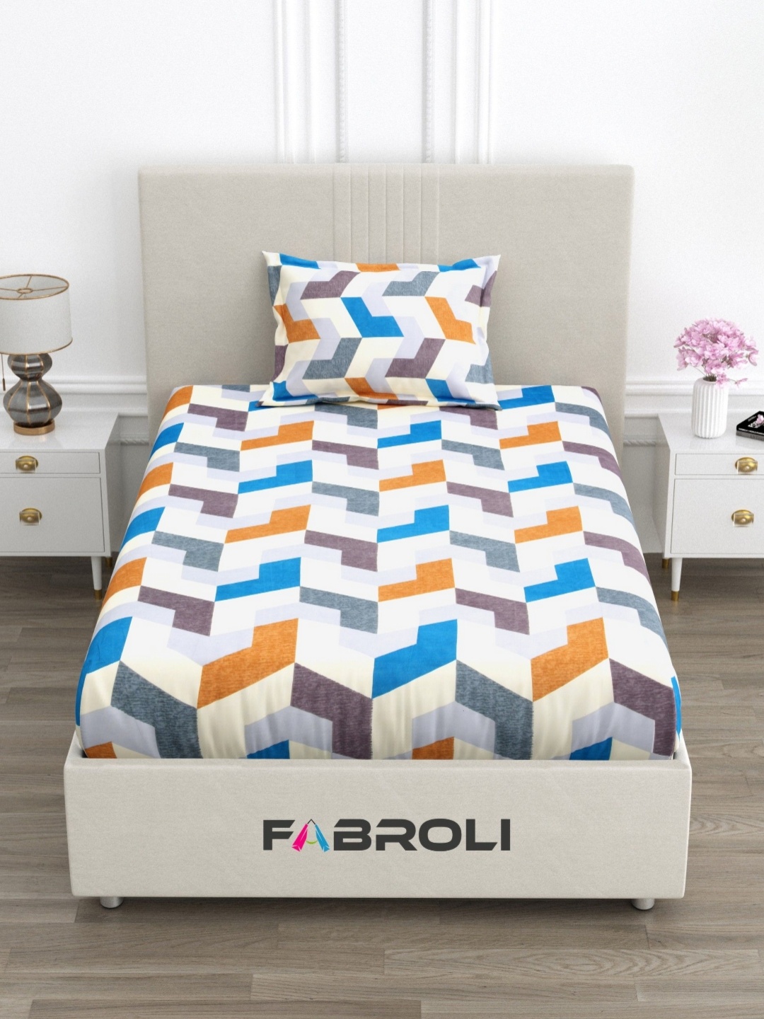

FABROLI White Floral 300 TC Single Bedsheet with 1 Pillow Covers