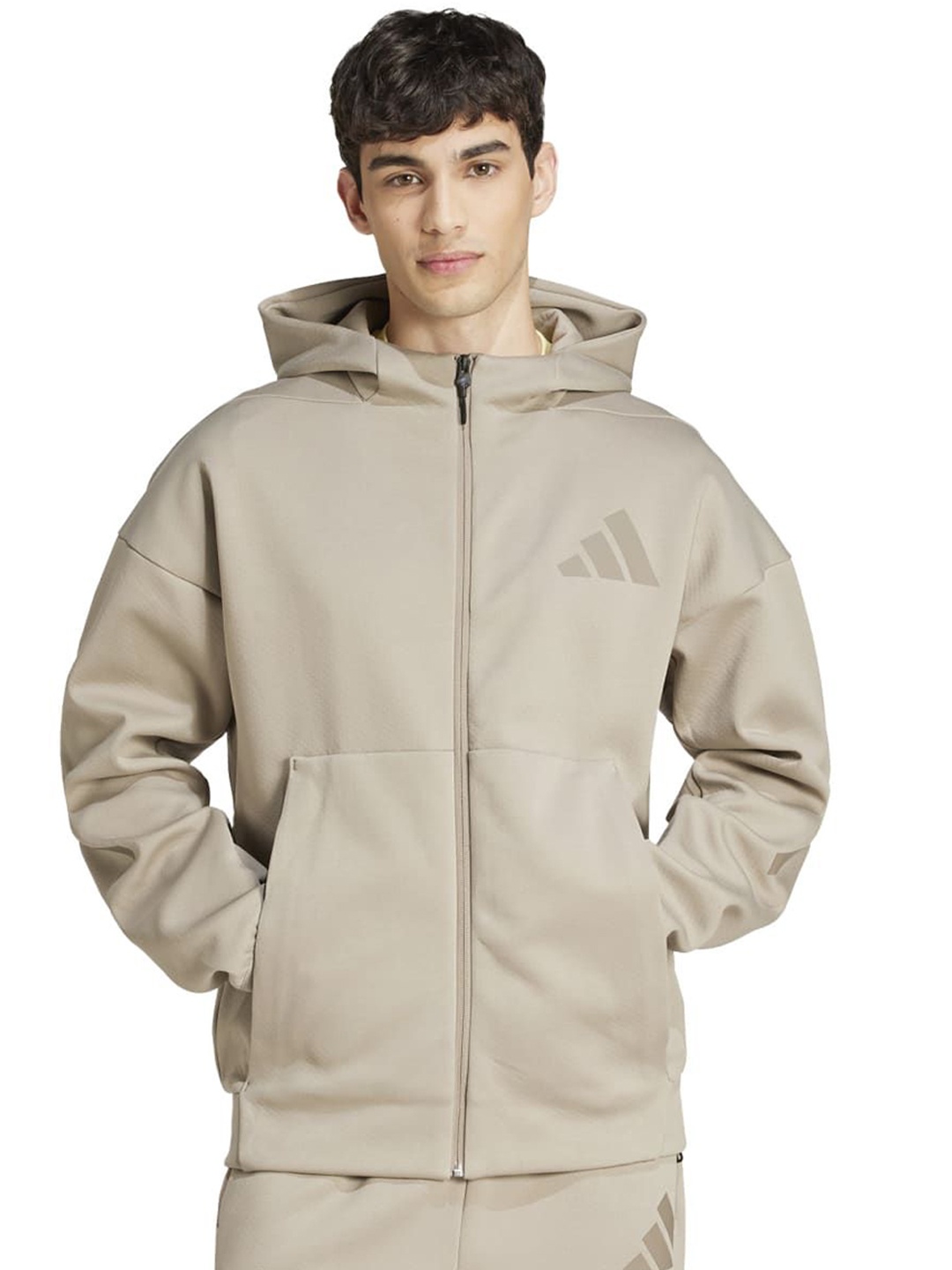 

ADIDAS Z.N.E. Full Zip Hooded Track Jacket, Beige