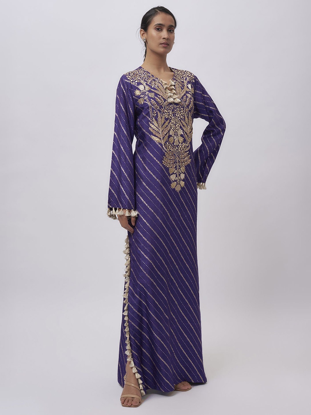 

Payal Singhal Embellished Embroidered Flared Sleeve Crepe Kaftan Dress, Purple