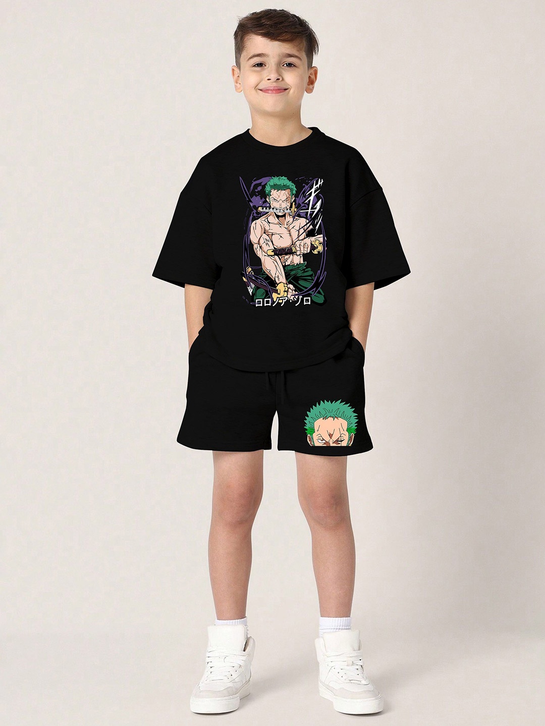 

BAESD Boys Printed T-shirt with Shorts, Black