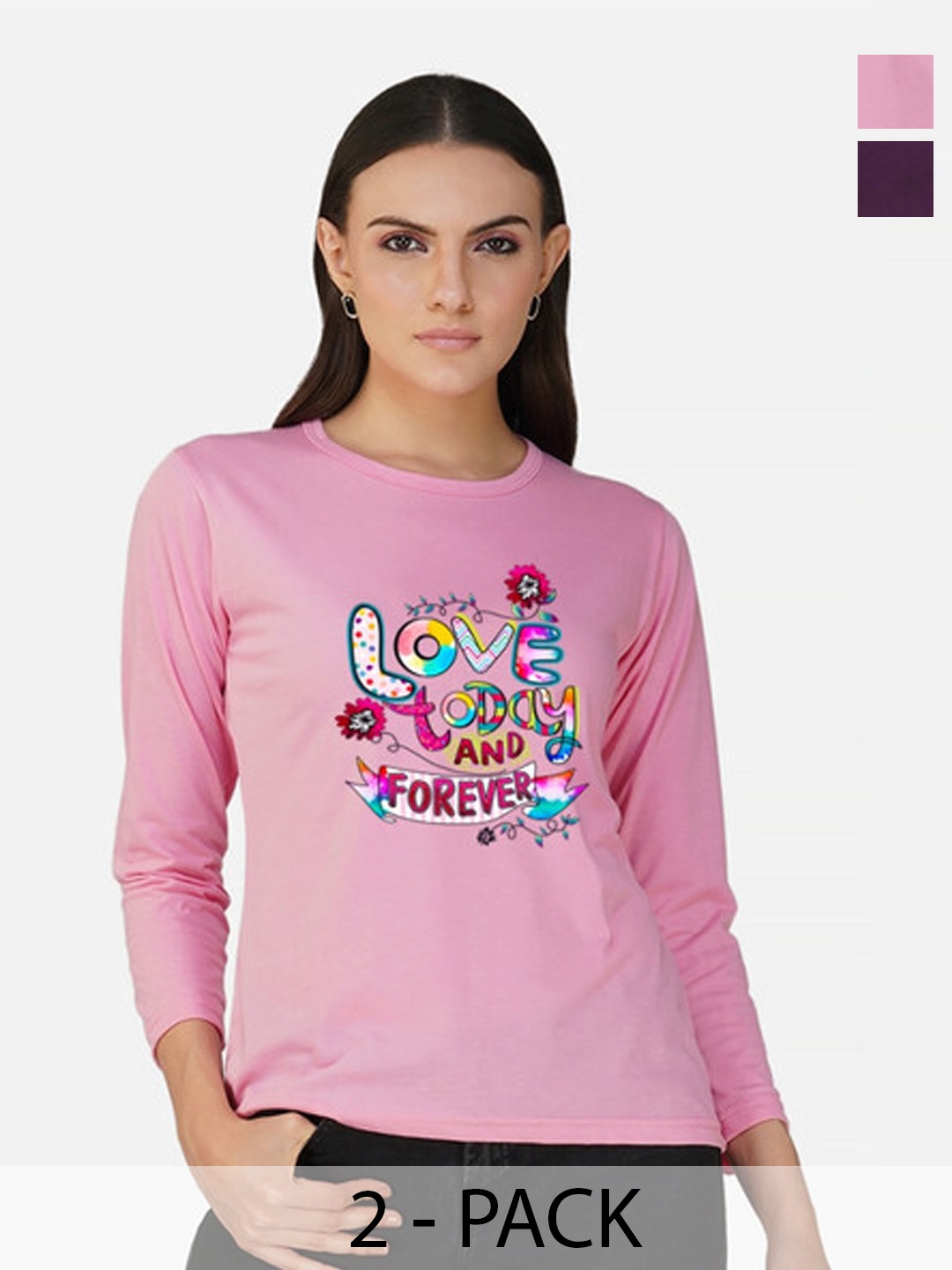 

Metronaut Women 2 Printed Bio Finish Applique T-shirt, Pink