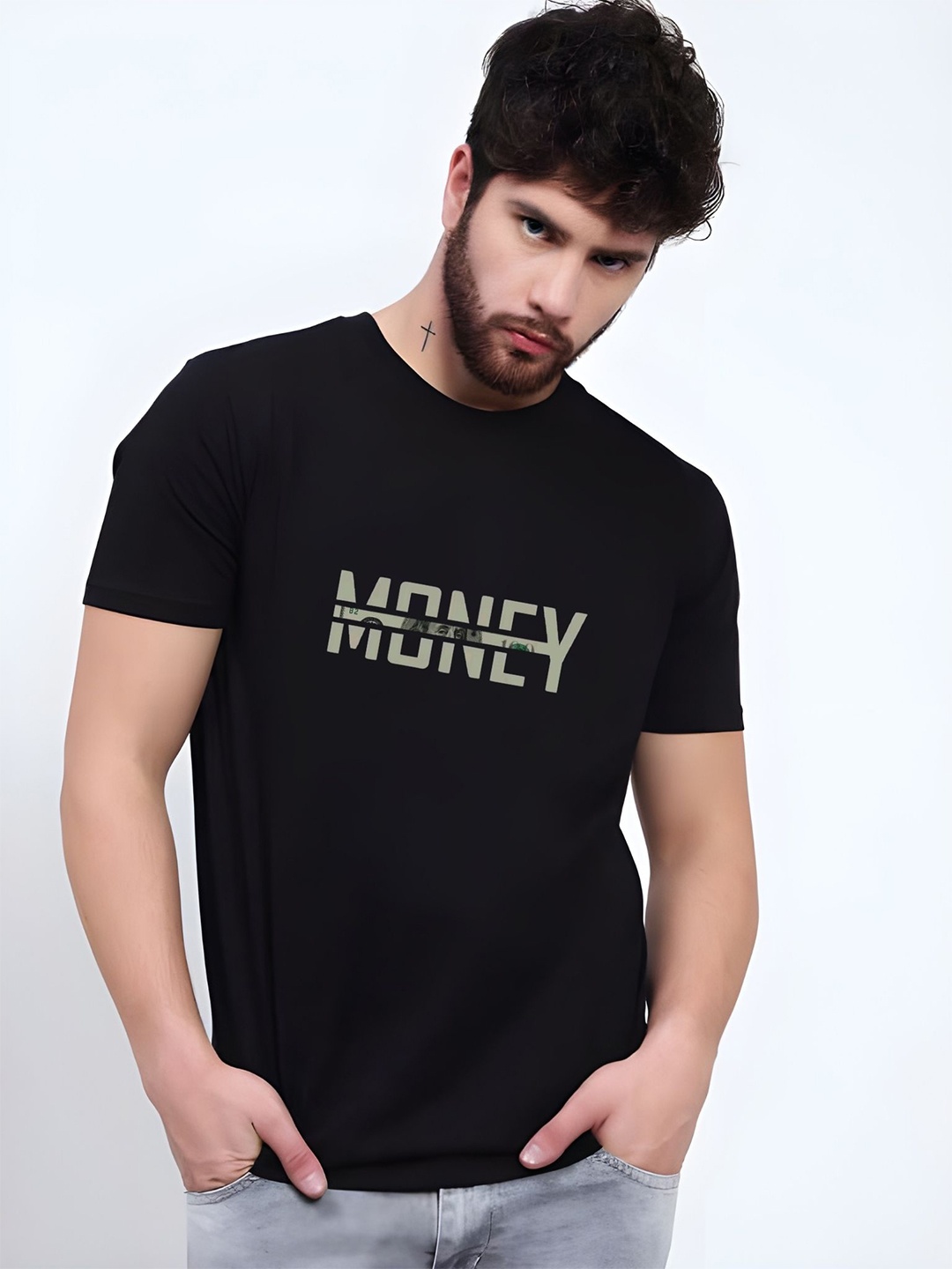 

THE BEETEL HOUSE Men Drop-Shoulder Sleeves T-shirt, Black