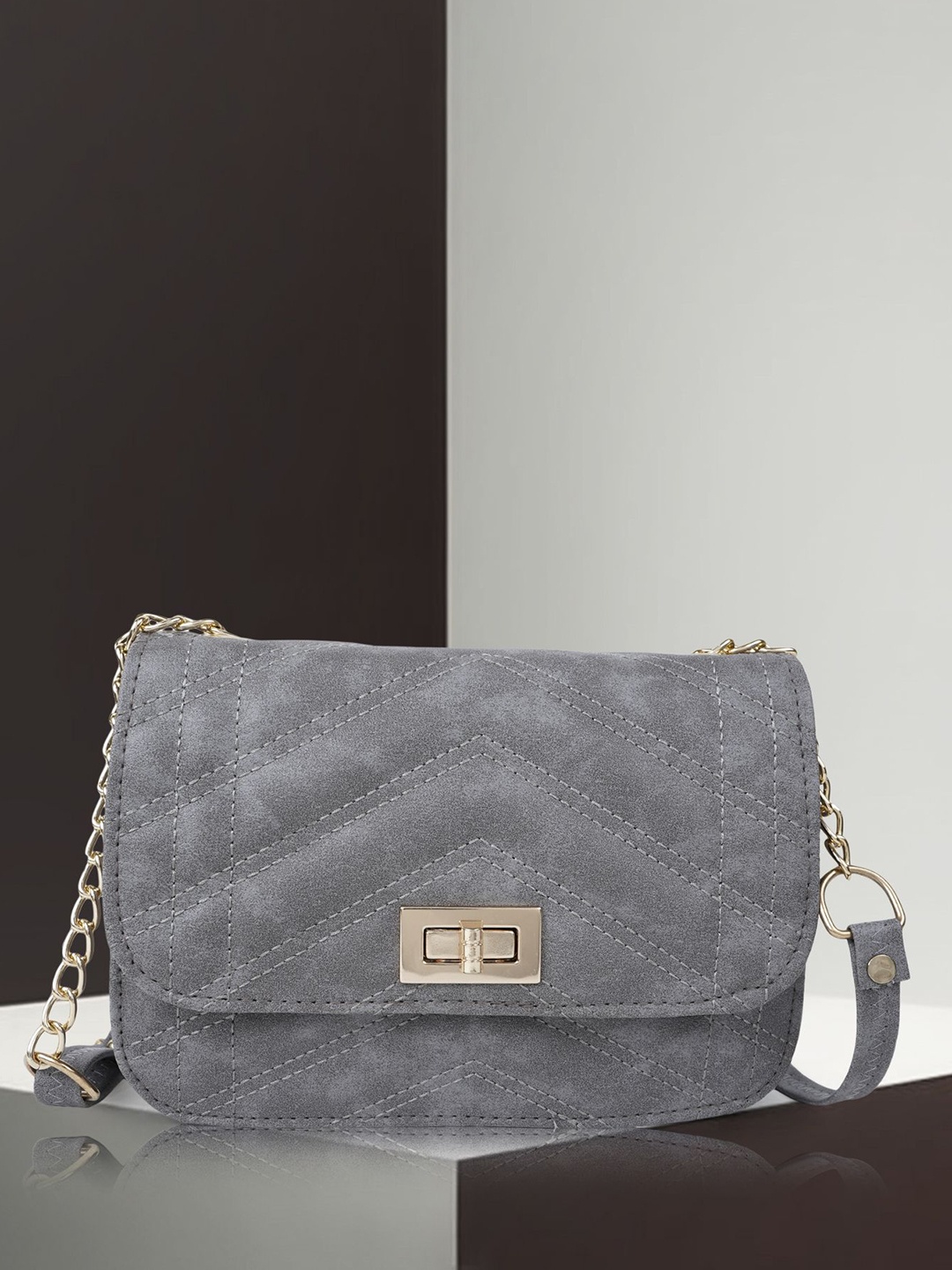 

FOMMIL Structured Sling Bag with Quilted, Grey