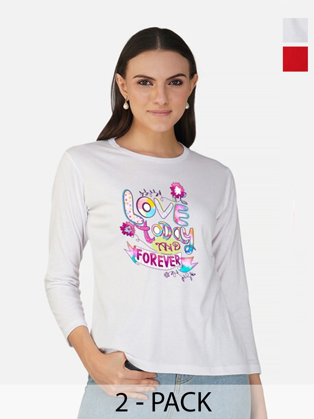 

Metronaut Women 2 Printed Bio Finish Applique T-shirt, White