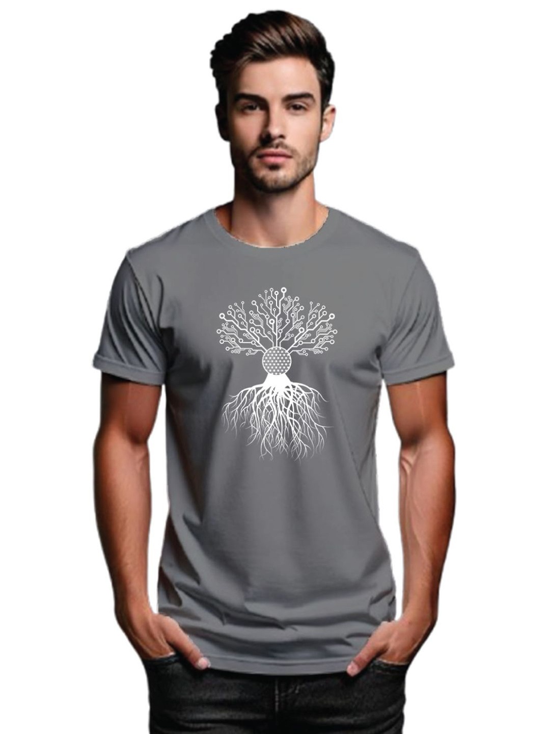 

Tantra Men Typography Printed Raw Edge T-shirt, Grey