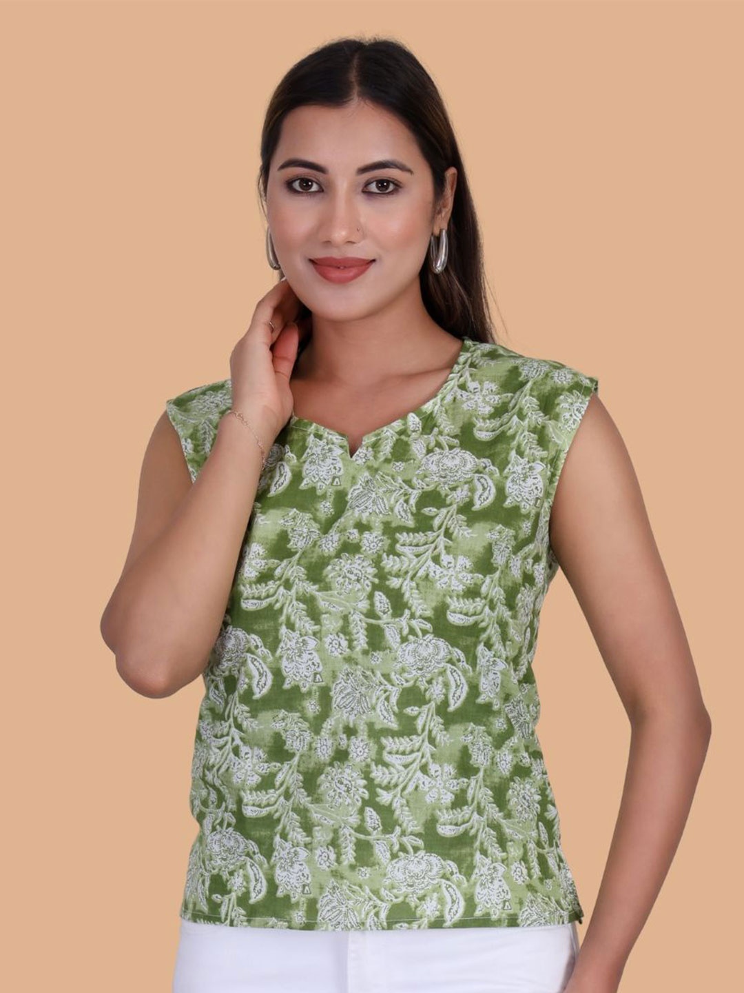 

Moda Rapido Print Cotton Top, Green