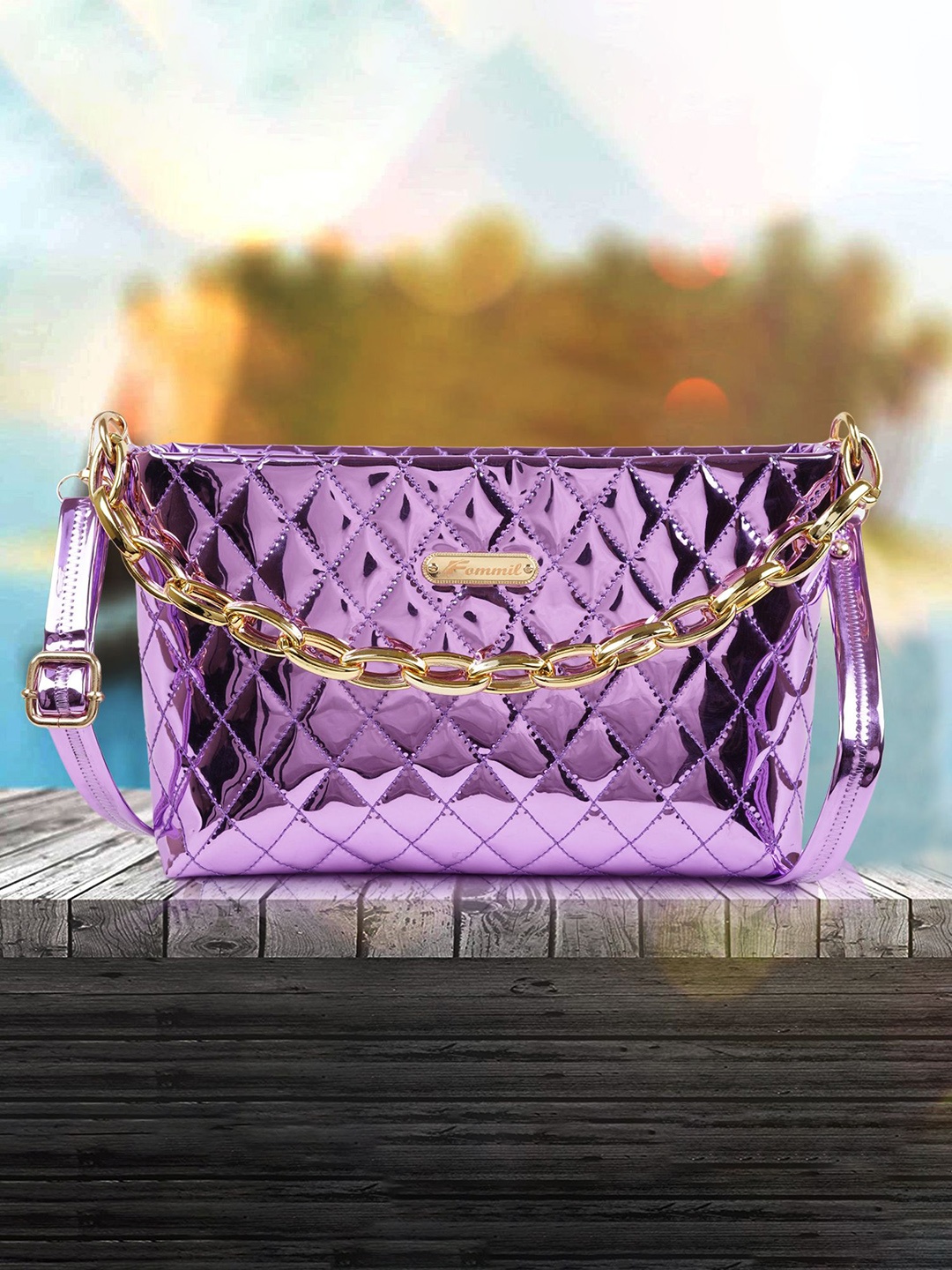

FOMMIL Structured Sling Bag with Quilted, Purple