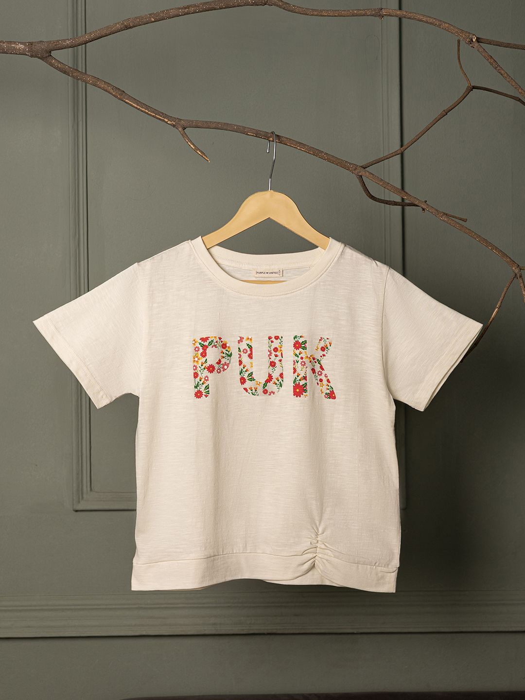 

Purple United Kids Girls Printed Applique T-shirt, Off white