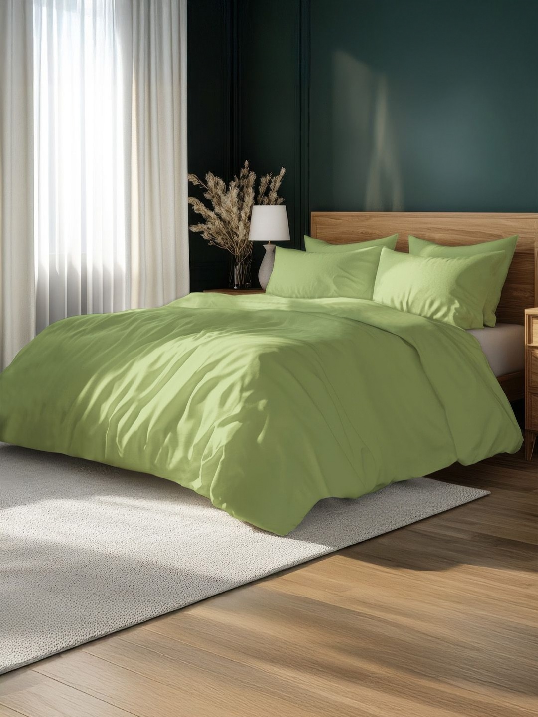 

LANE LINEN Green 400 TC King Bedsheet with 2 Pillow Covers