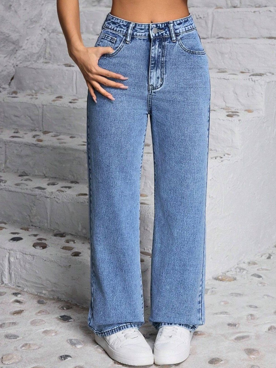 

BAESD Women Comfort Wide Leg Light Fade Stretchable Jeans, Blue