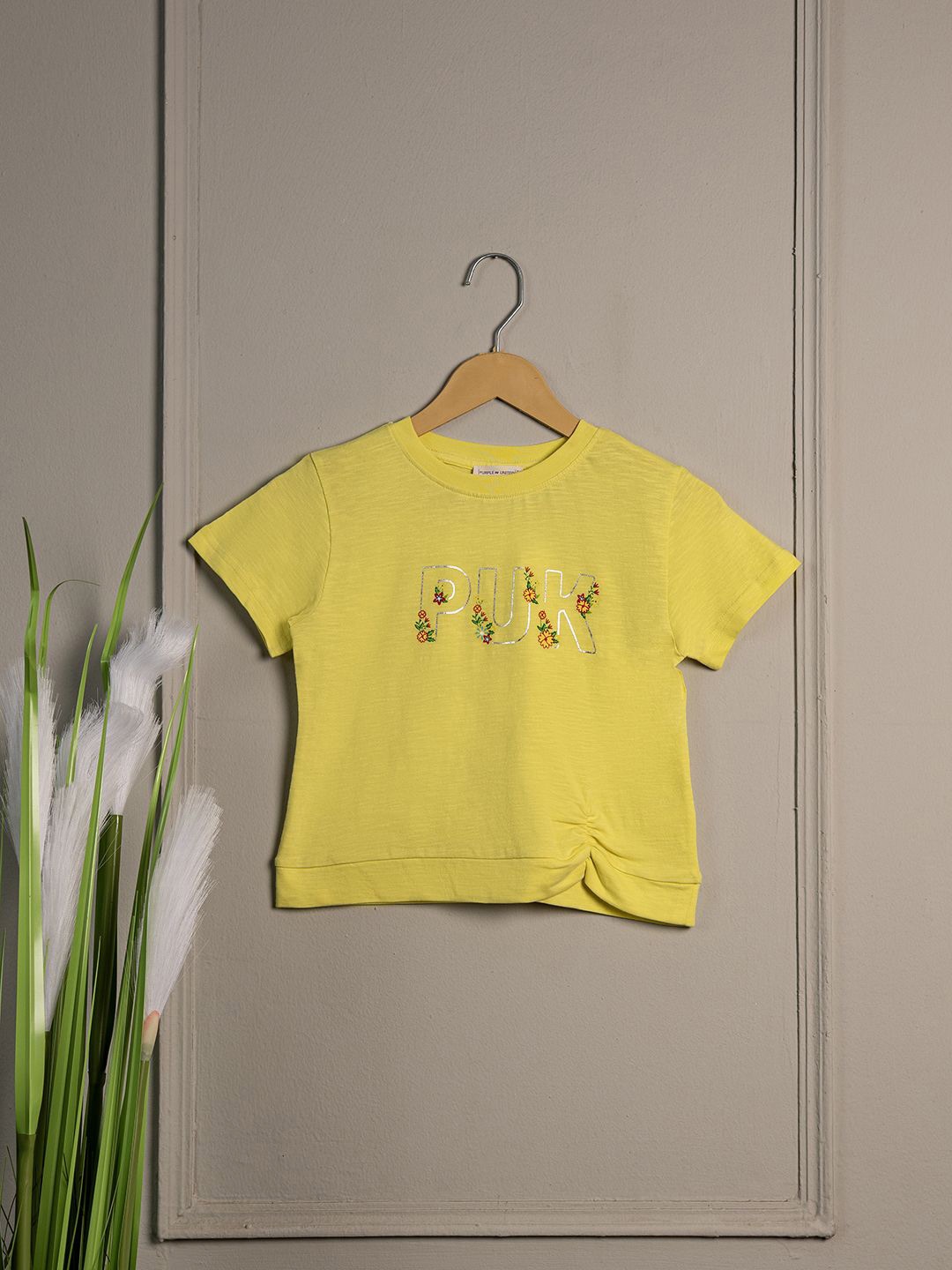 

Purple United Kids Girls Printed Raw Edge T-shirt, Yellow