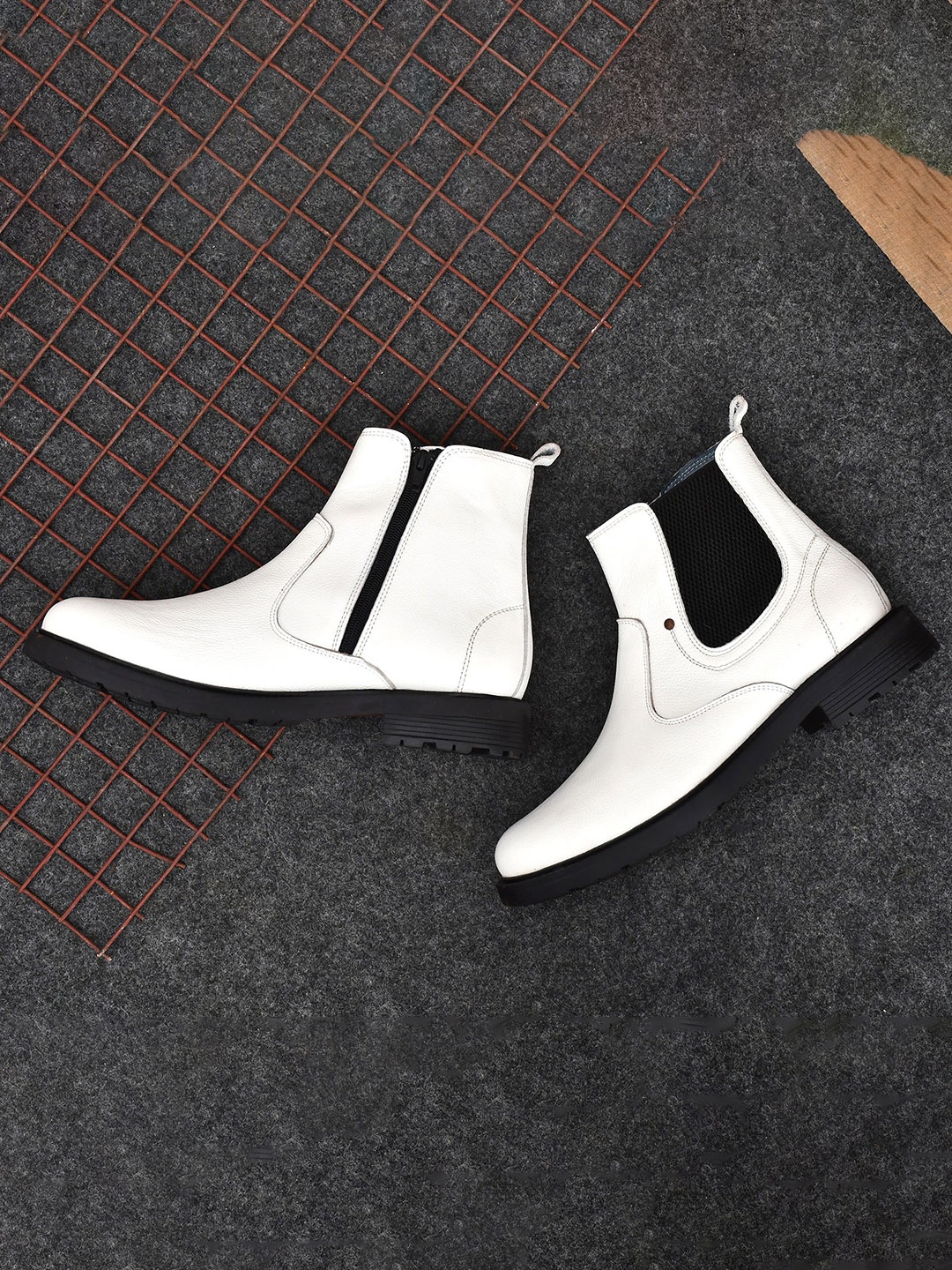 

GALEX Men Genuine Leather Round Toe Chelsea Boots, White