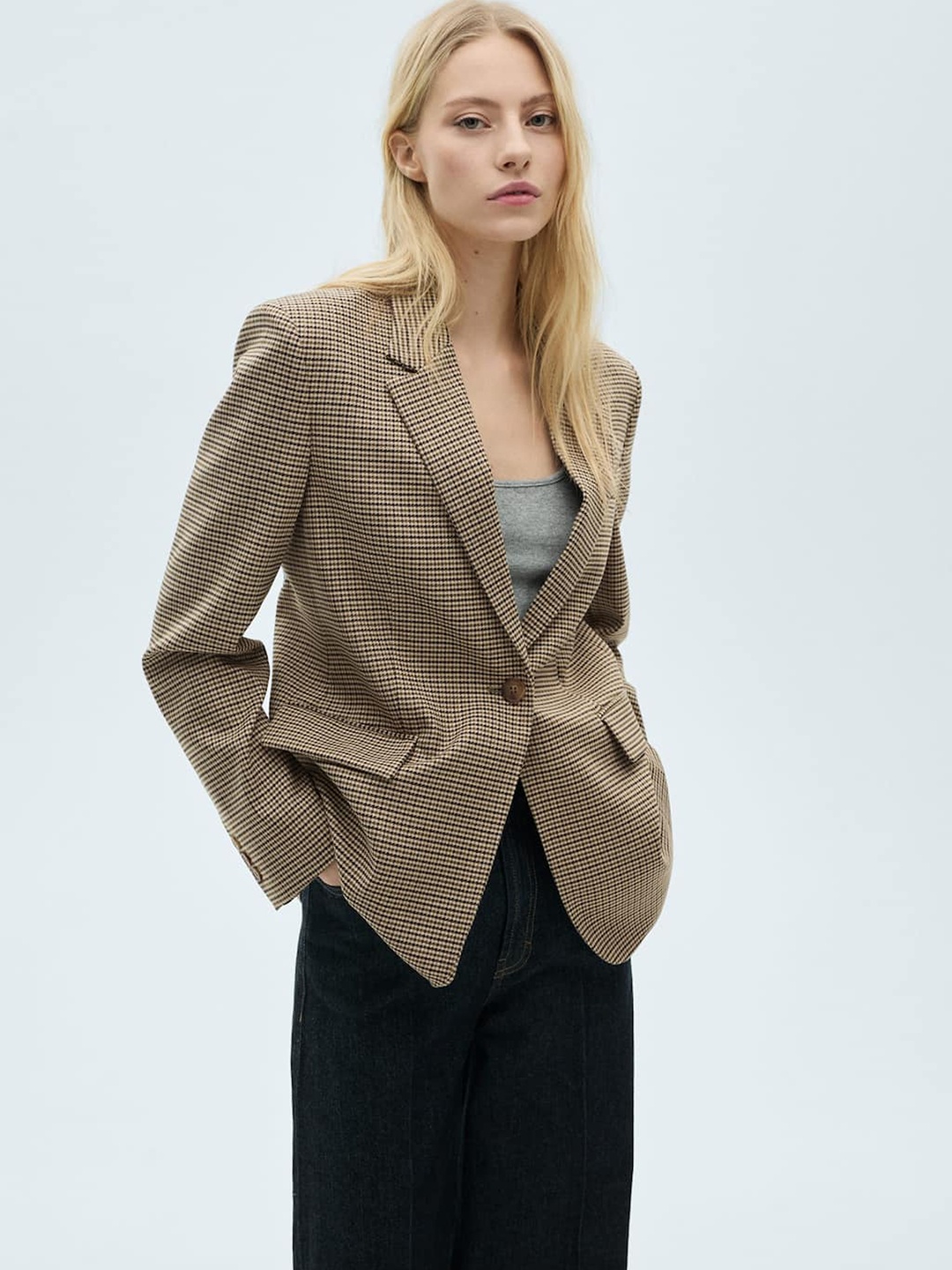

MANGO Printed Single-Breasted Formal Blazer, Brown