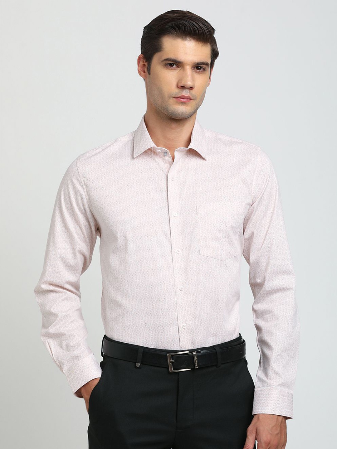 

Turtle Men Standard Grid Tattersall Checks Opaque Printed Formal Shirt, Pink