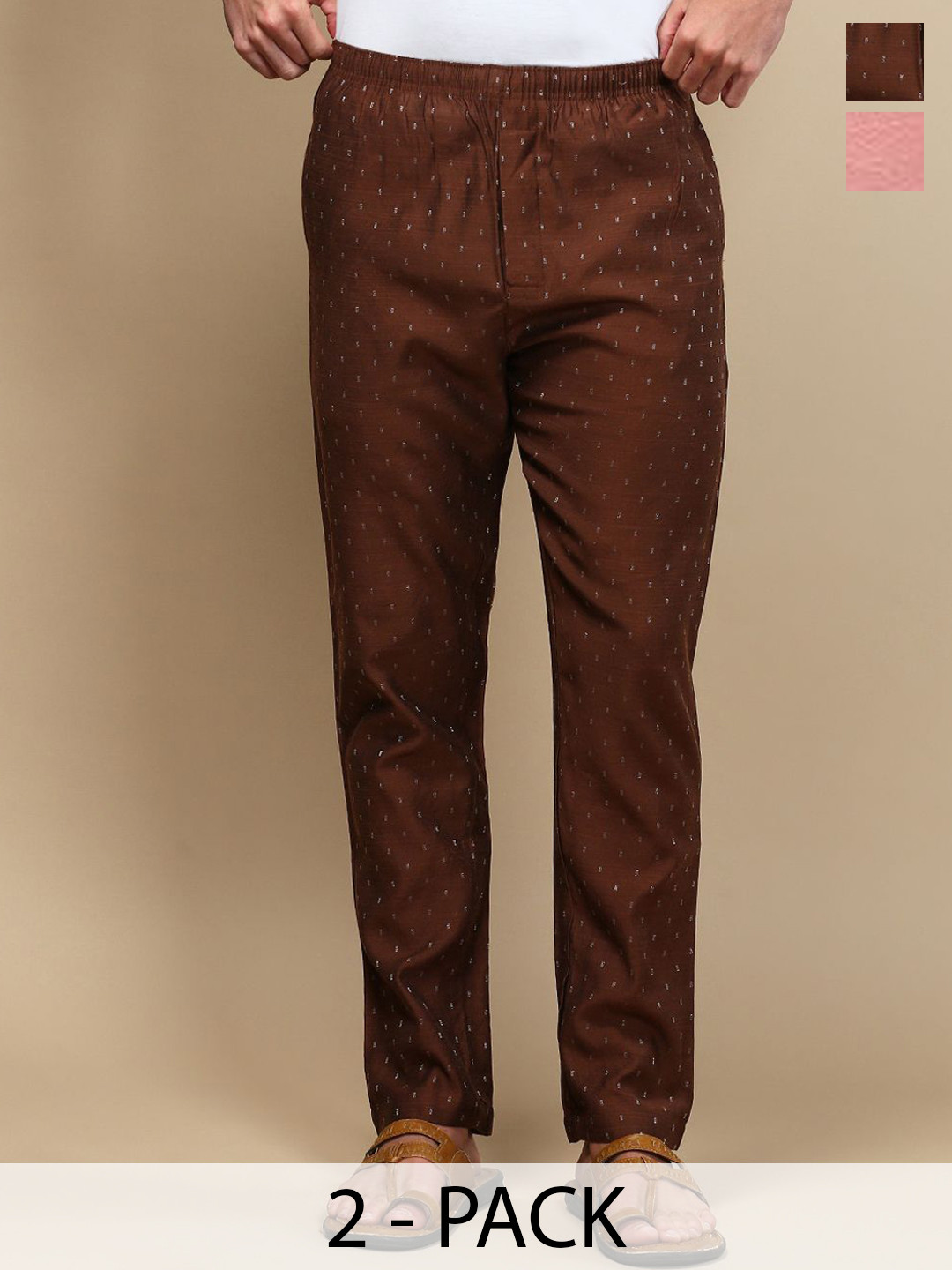 

WHITE HEART Pack Of 2 Printed Mid-Rise Pyjamas, Brown