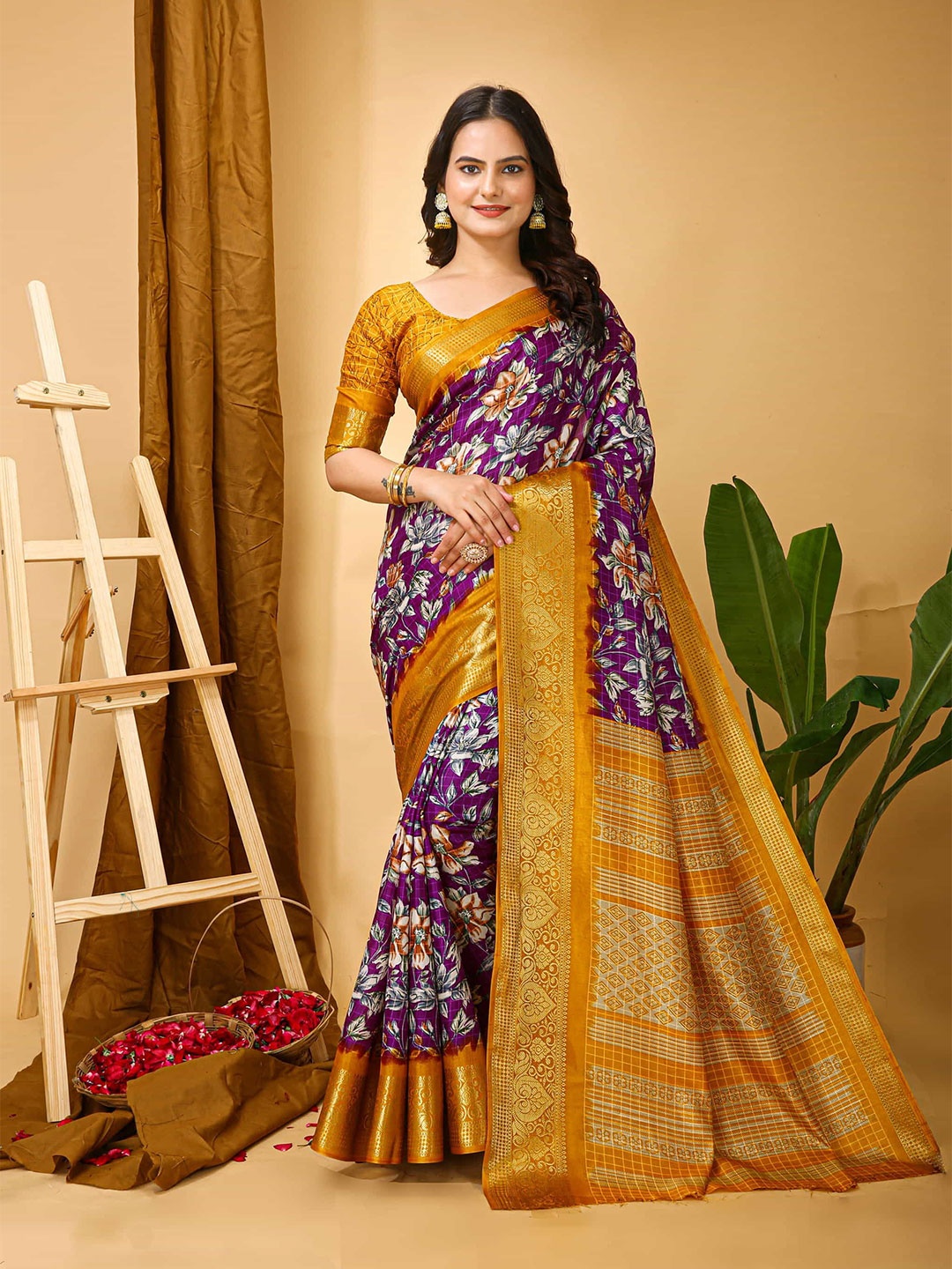 

Mitera Ethnic Motifs Zari Art Silk Banarasi Saree, Purple