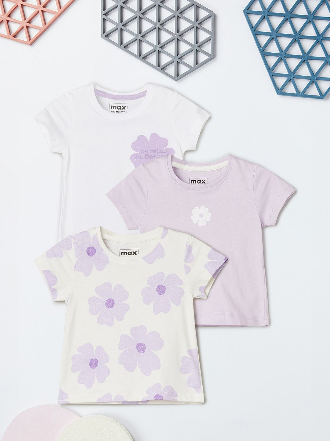 

max Girls 3 Printed Pockets T-shirt, Purple