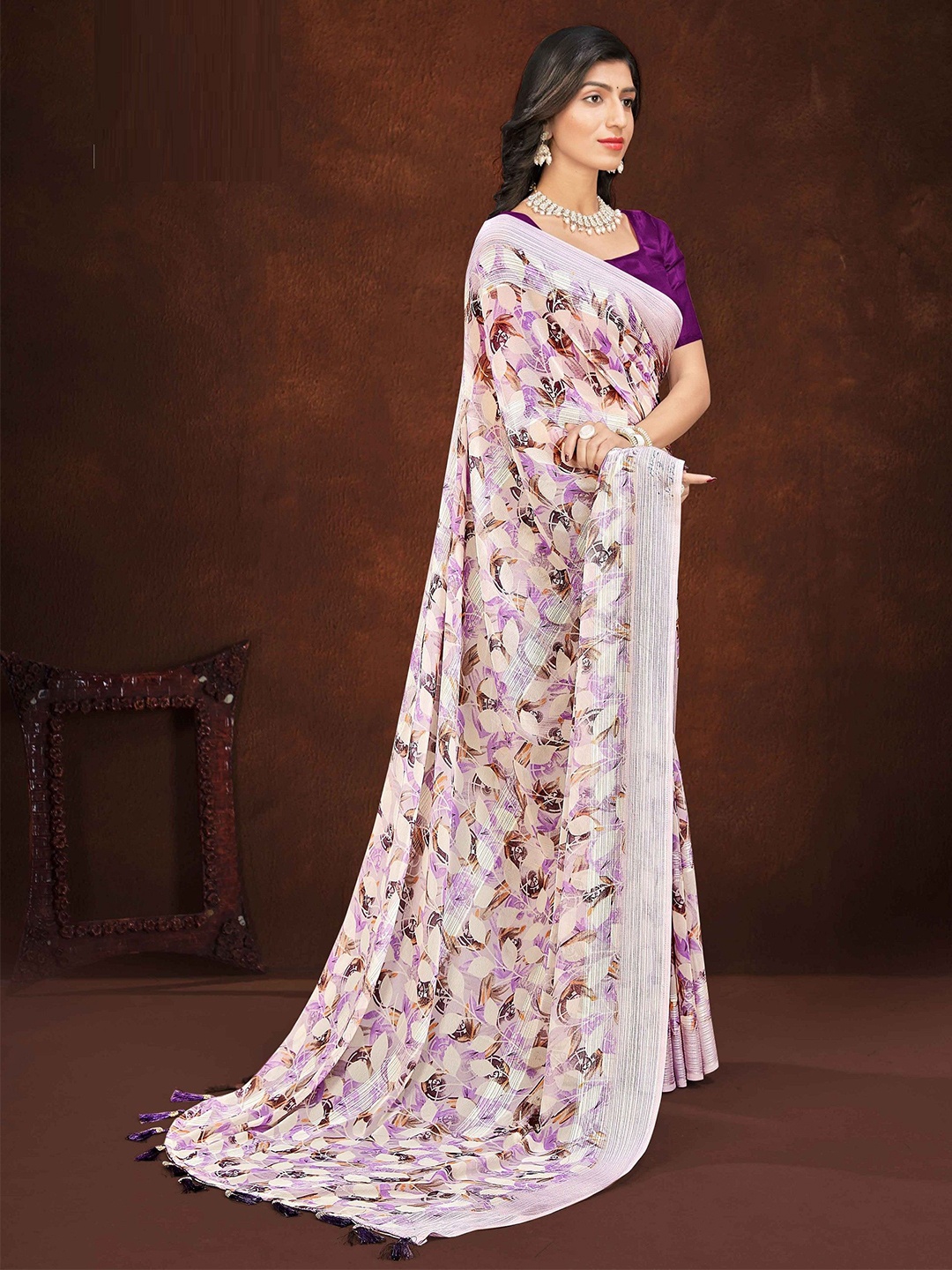 

MAHALASA Floral Pure Georgette Saree, Purple