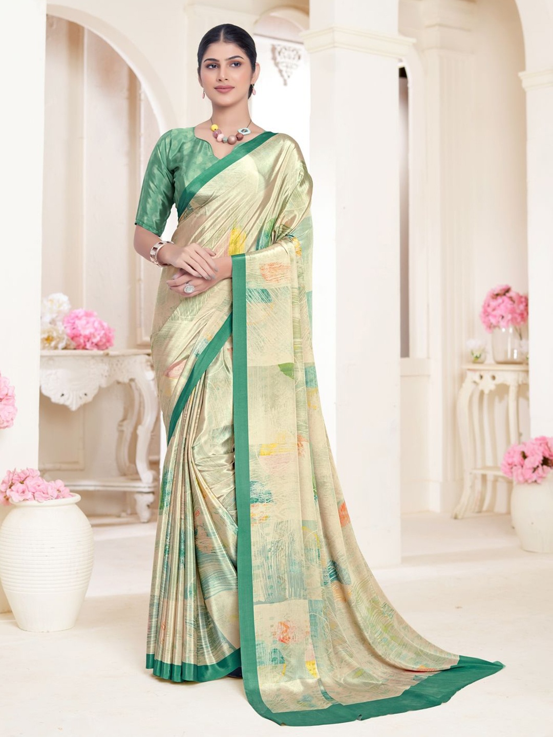 

Suha Poly Crepe Saree, Green