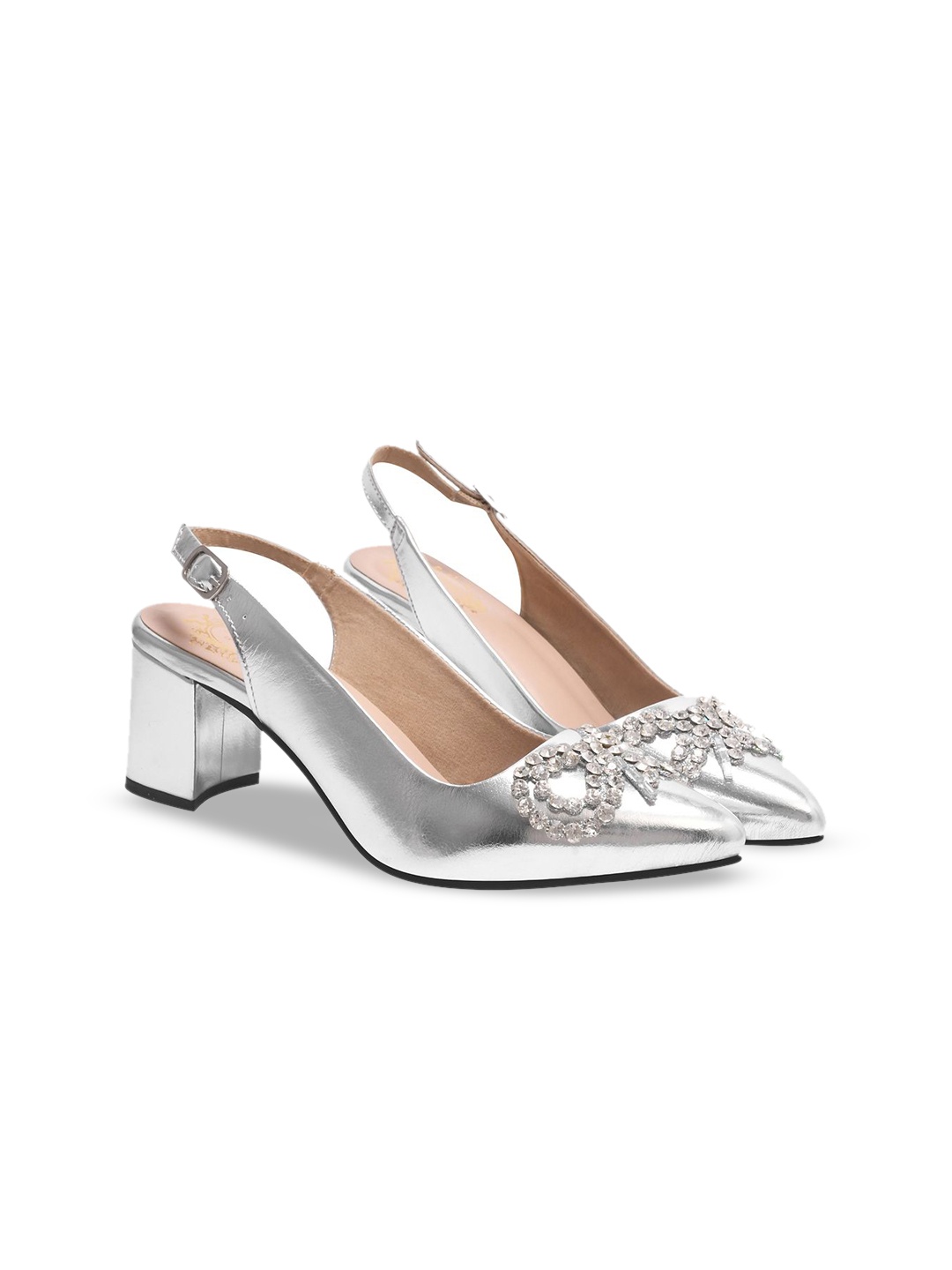 

Shoetopia Girls Embellished Block Heel Mules, Silver