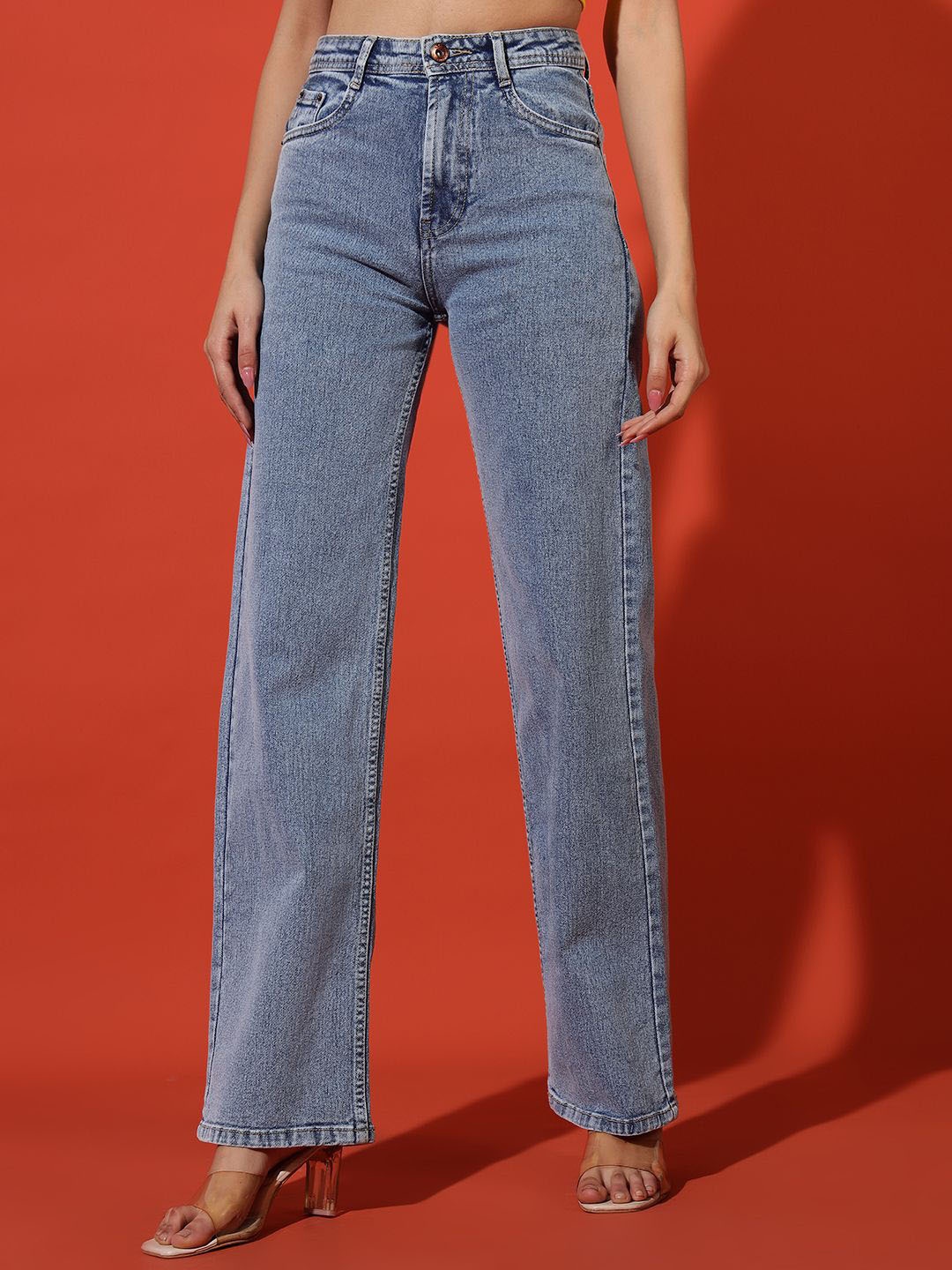

AECK Women Straight Fit Low Distress Heavy Fade Jeans, Blue