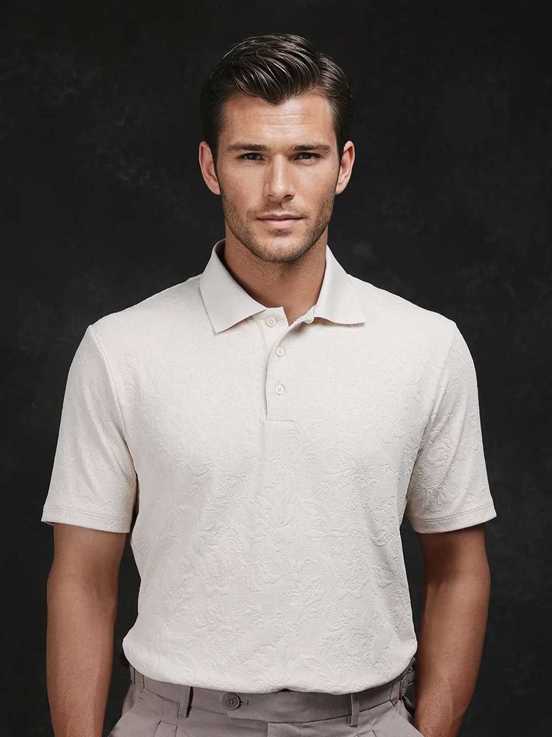 

RARE RABBIT Men Polo Collar Extended Sleeves Pockets T-shirt, Off white