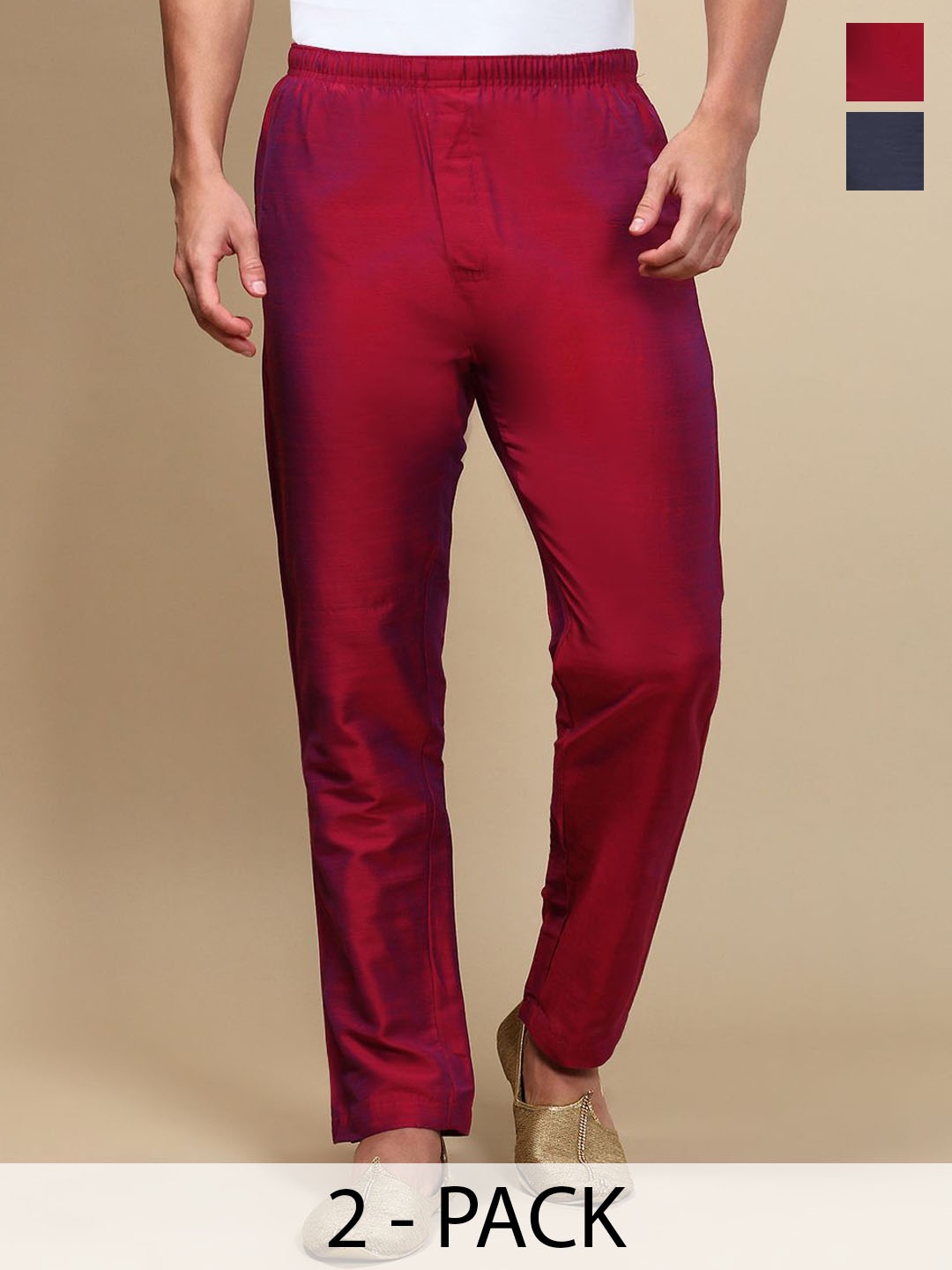 

WHITE HEART Pack Of 2 Mid-Rise Pyjamas, Burgundy