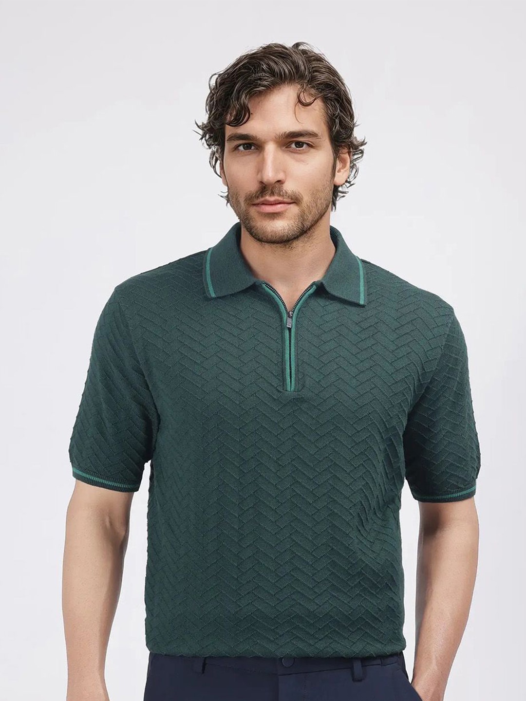 

RARE RABBIT Men Polo Collar Pockets T-shirt, Green