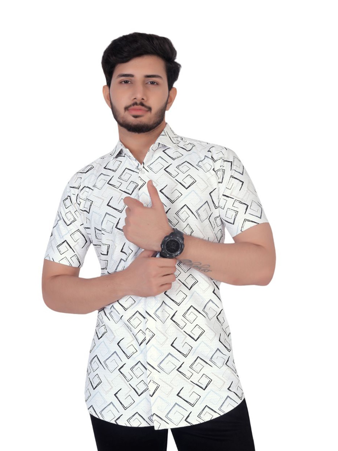

ELLITI Men Classic Opaque Printed Casual Shirt, White