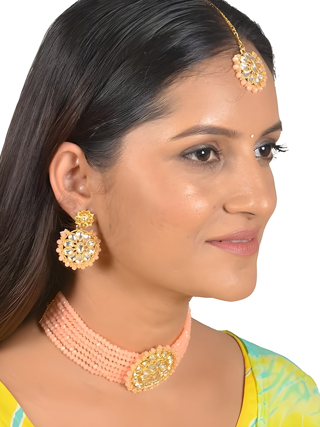 

JMBW INTERNATIONAL Set Of 2 Gold Plated Stone Studded & Beaded Jewellery Sets