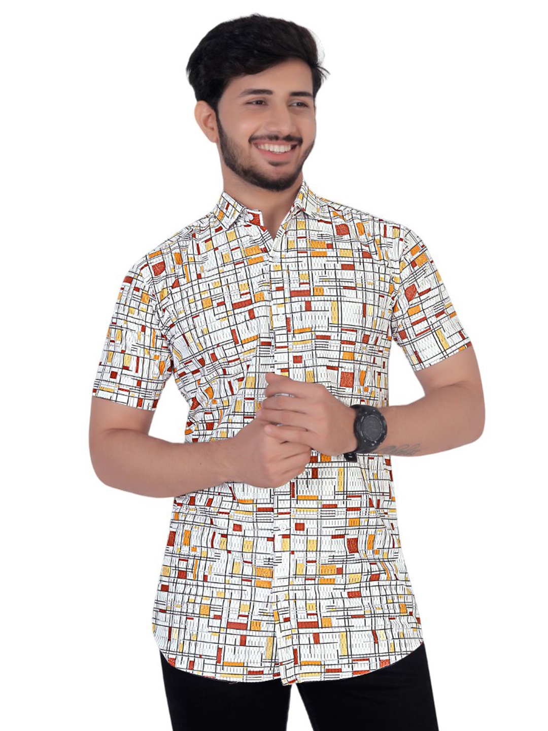 

ELLITI Men Classic Opaque Printed Casual Shirt, Red