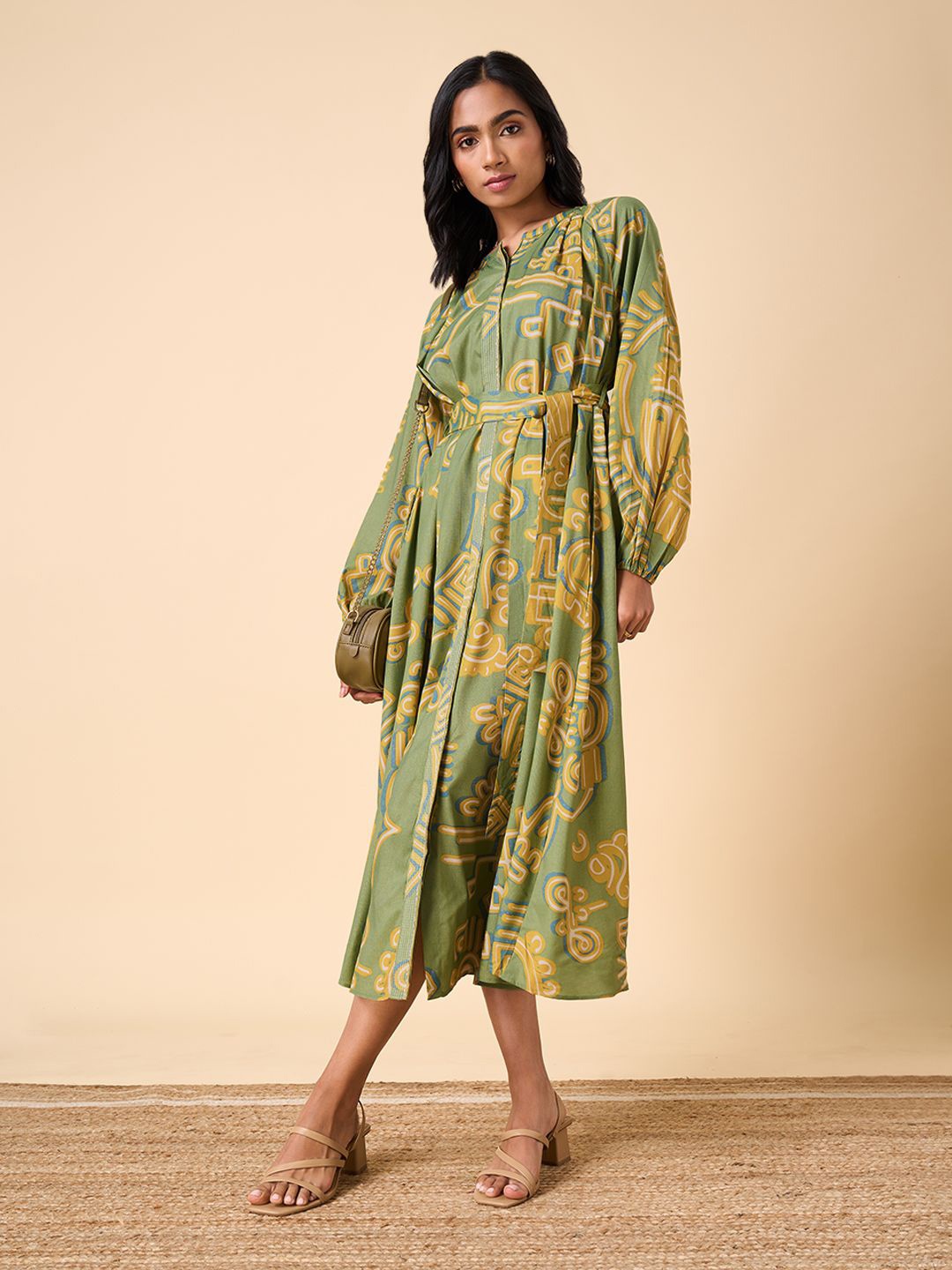 

Marigold Lane Floral A-Line Midi Dress, Green