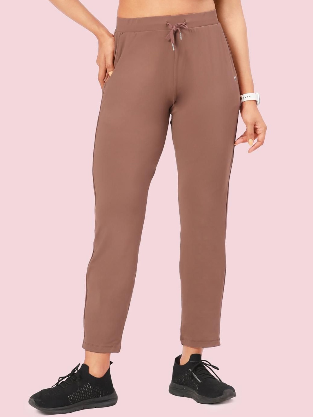 

Enamor Women Antimicrobial Mid Rise Relaxed Fit Track Pants, Brown