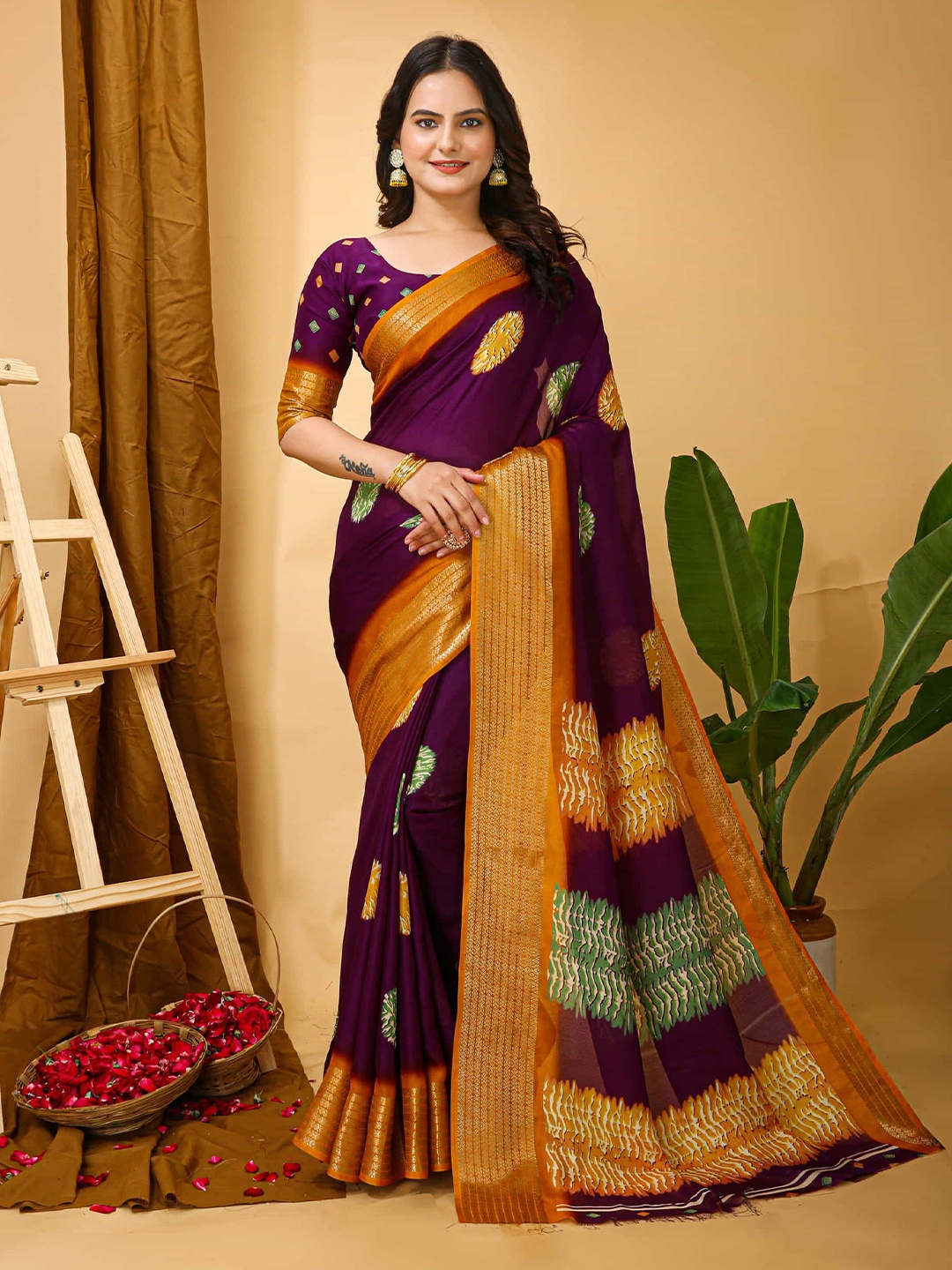 

Mitera Ethnic Motifs Zari Art Silk Banarasi Saree, Purple